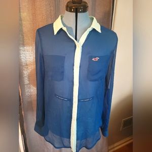 Hollister Sheer blue button down top size S